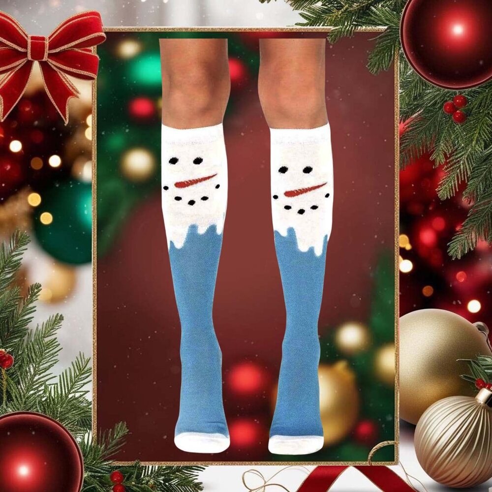 Snow Man Socks Womens One Size OS Festive Holiday Costume Hosiery